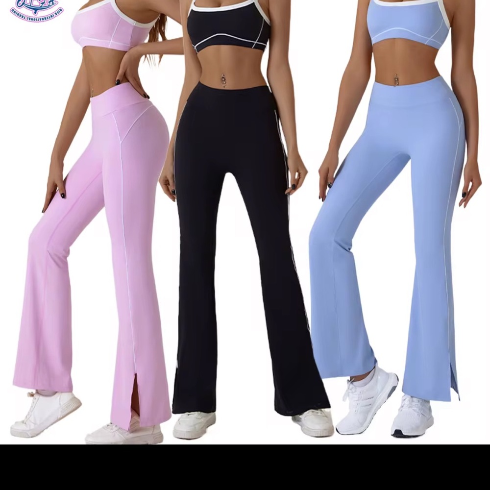 Pink and Blue Boot Cut Flare Pants with High Waist